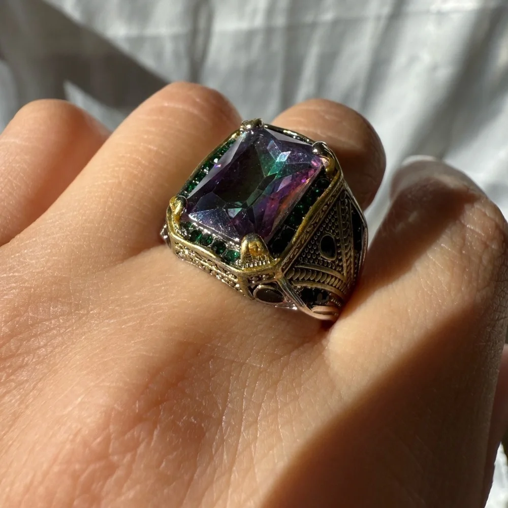 New! Men vintage signet Multicolor Gemstone Statement Ring